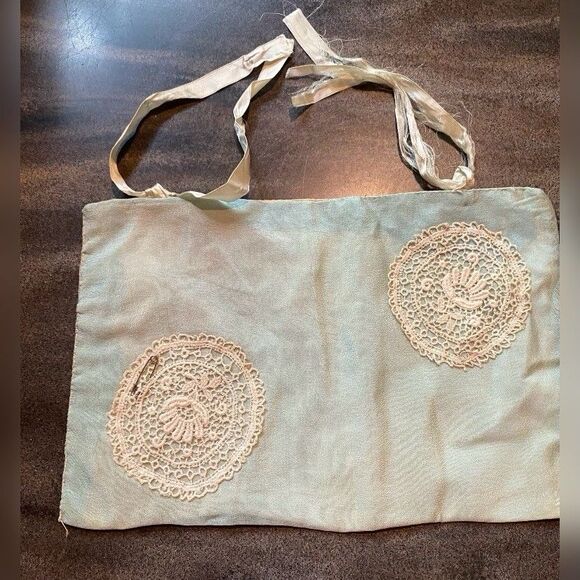 Vintage Handmade Pouch Bag Blue Silk 9 X 6” *Read* - Picture 1 of 4